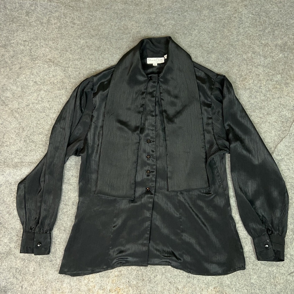 Oscar de la‎ Renta Blouse Womens 12 Button Up Scarf Collar Top Shirt Career Work